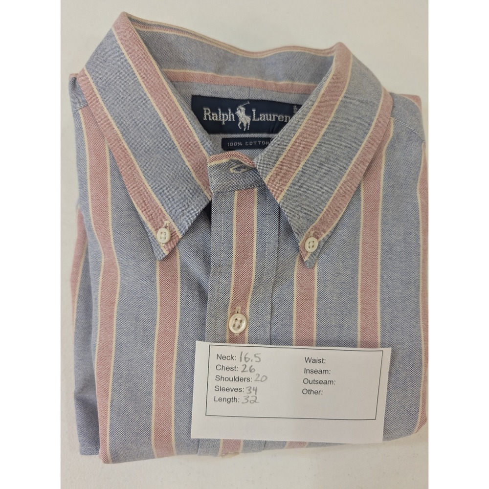 Ralph Lauren Striped Button Down Shirt Mens Long Sleeve Blue Pink 16.5 / 34 - Picture 6 of 6